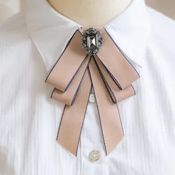 New Fabric Bow Tie Crystal Cloth Art Bowknot Brooch College Style Shirt Collar Pins Fashion Jewelry Gifts for Women Accessories