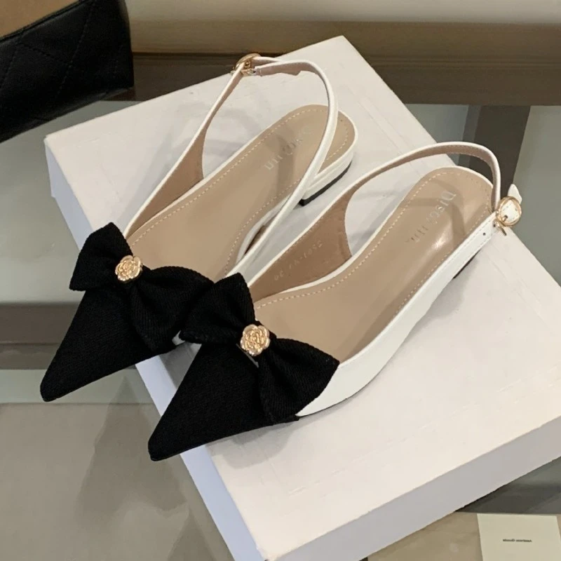 

Модные туфли-лодочки с острым носком, женские сандалии с открытой пяткой и бантом, женские элегантные брендовые модельные туфли с острым носком, Sandalias De Mujer