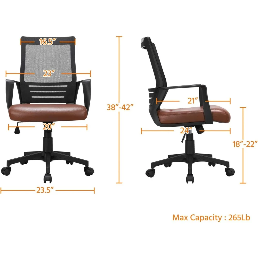 Yaheetech Mid Back Mesh Office Chair with Leather Seat Executive Office Computer Task Chair with Armrests and Lumbar Support, Br