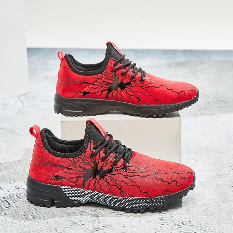 

Легкие мужские повседневные кроссовки с красным принтом в виде молнии, нескользящая подошва, удобная модная обувь для мужчин