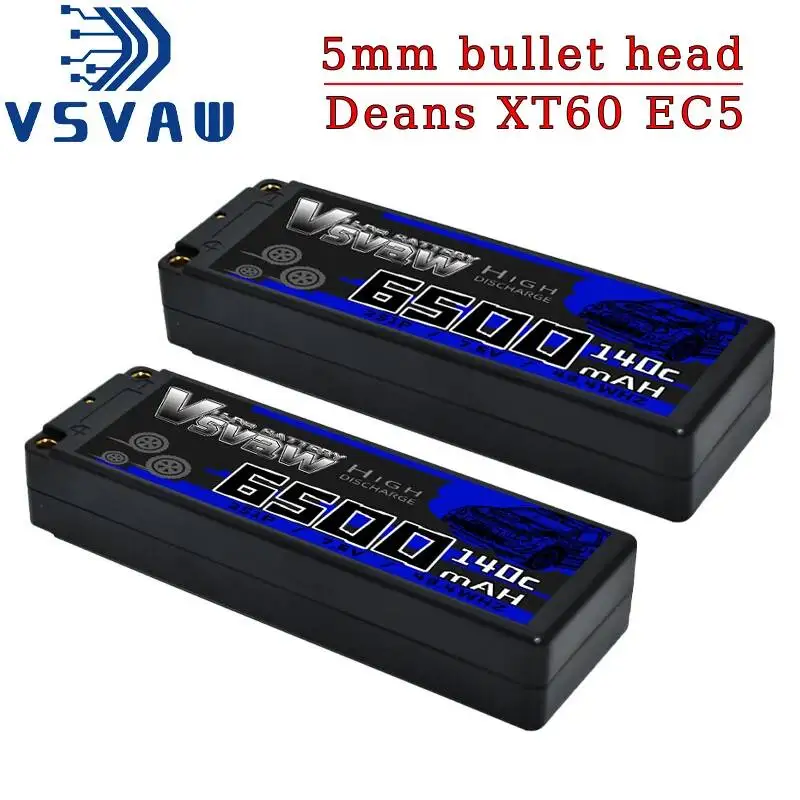 VSVAW 2S 7,6V HV Lipo-Akku 6500mAh 140C Hartschalen-Akku mit T-Deans-EC5-Stecker für RC-Auto, Boot, Flugzeug, Panzer, LKW, Fahrzeuge, Buggy