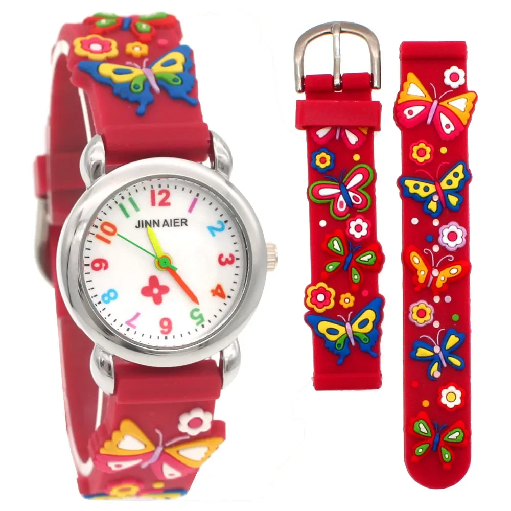 Fashion Leuke 3D Vlinder Kids Horloge Kinderen Horloges Kids Student Meisjes Quartz Lederen Polshorloge