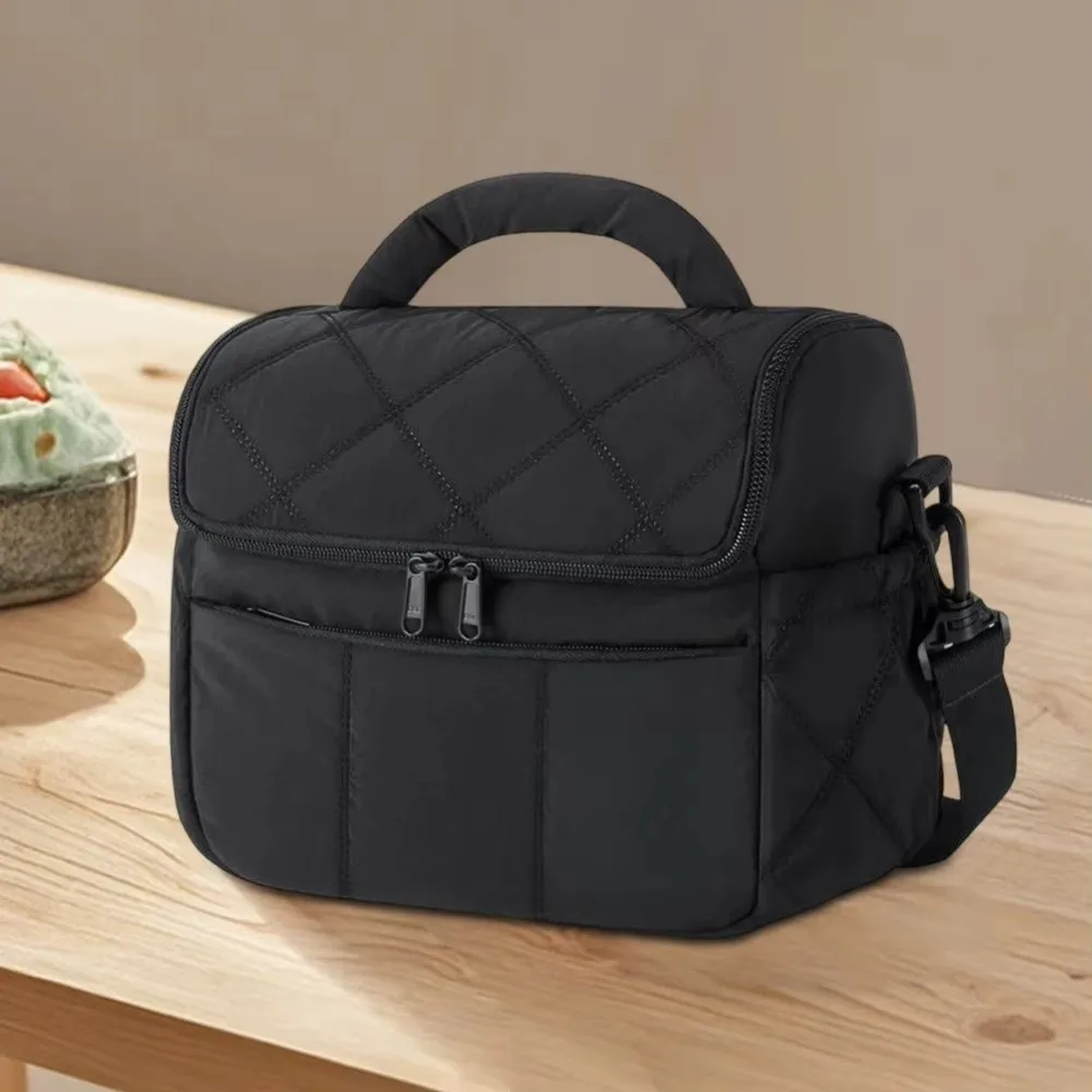Quilted Puffer Insulated Lunch Bag Detachable Strap Soft Cooler Lunch Storage Waterproof Leakproof Lunch Tote Beach