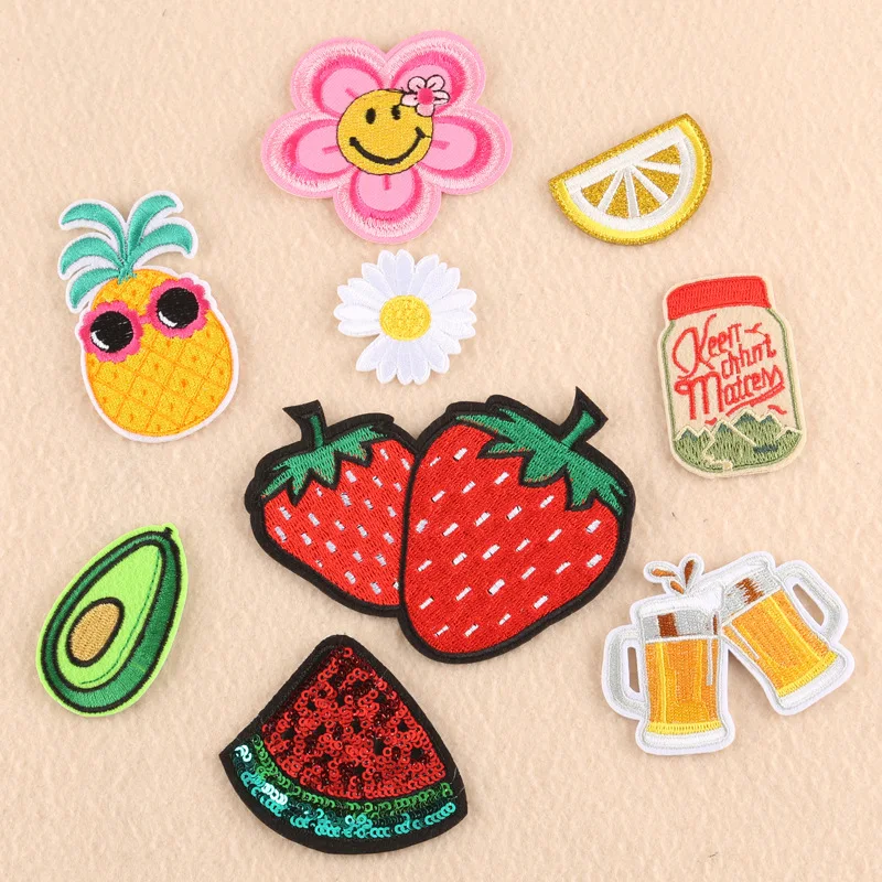 Embroidered Patches For Clothing Avocado Fruit Flower Cann Cute Kids Iron On Naszywki Jackets Thermocollant Designer Mochila Diy