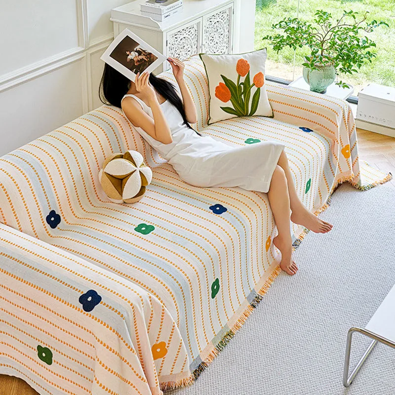 

Ins Style Printed Fringe Sofa Towel Multi Functional Shawl Knee Blanket for Office Home Comfort All Inclusive Corner Couch Cover