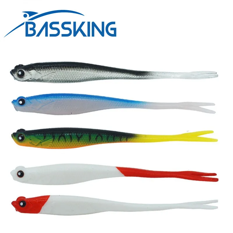 BASSKING 5Pcs 130mm 7g Fork Tail Soft Baits Artificial Bait Wobblers 3D Eyes Fishing Lures Silicone Shad Silicone Worm Swimbait