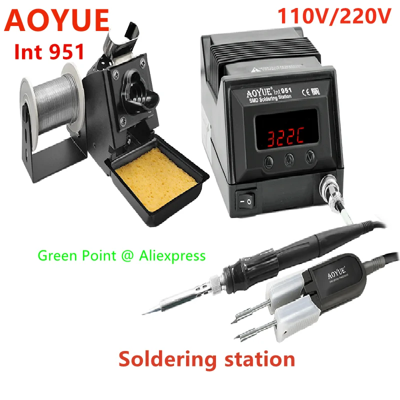 

AOYUE Int 951 Mini Soldering Station Tweezer Type Ceramic Heater Microprocessor-Controlled ESD Safe Soldering Station 110V/220V