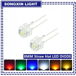 10PCS F8 8MM White Blue Green Red Yellow LED Super Bright Straw Hat Light Emitting Diode Highlighted White 0.5W Astigmatism