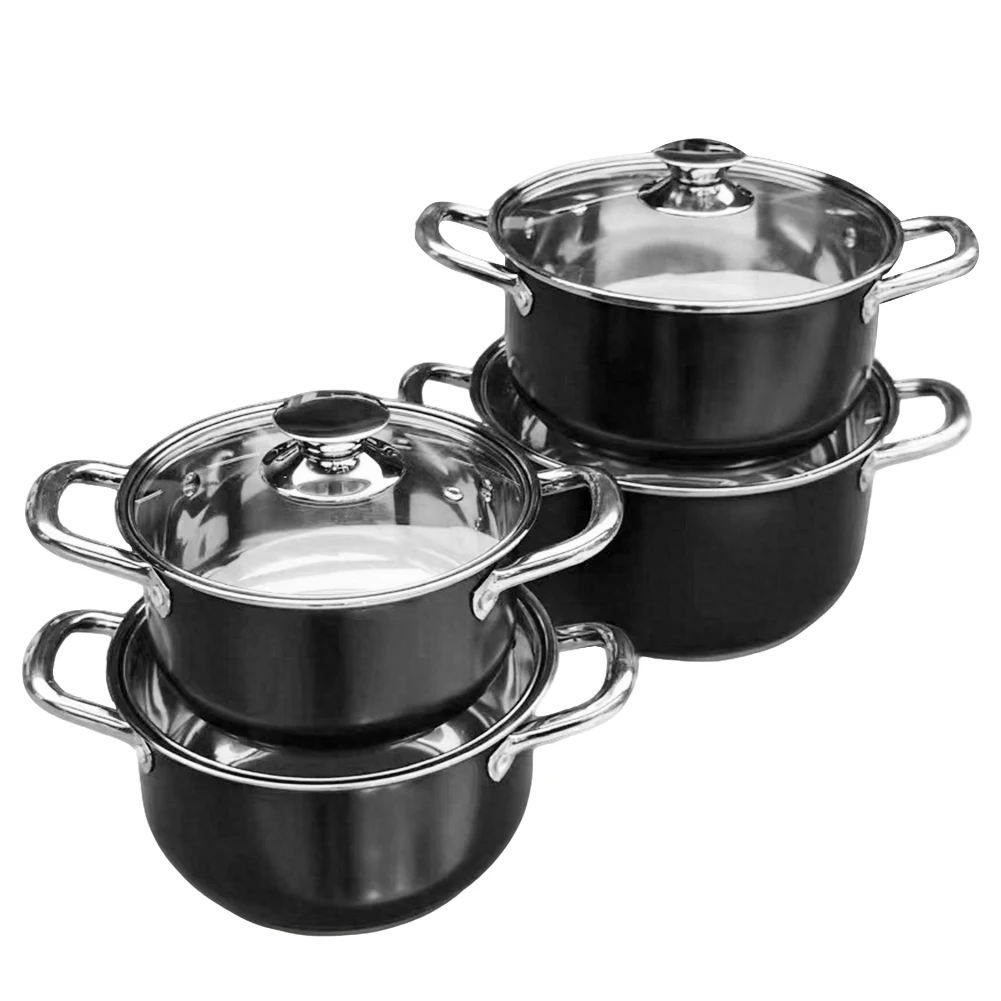 

8Pcs Universal Cooking Pot Combination with Glass Lid Soup Pot Set Leak Proof Stockpot Cookware Suit for Soup Cooking Stove