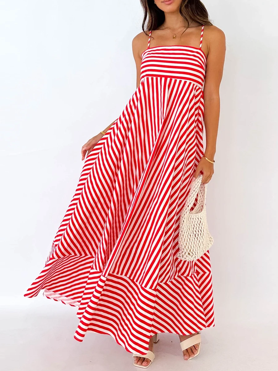 New Fashion Women Sexy Dress Ric Rac Sleeveless Spaghetti Strap Dress Summer Casual Backless Long Dress Hot Sale S M L