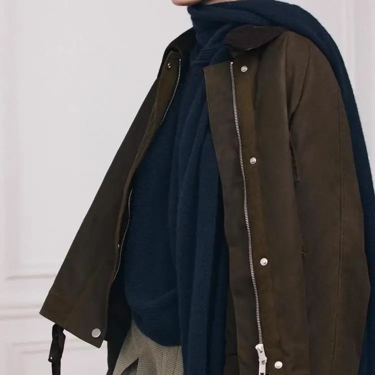 เสื้อโค้ทผ้าลูกฟูกเคลือบแว็กซ์ แขนยาว คอปกพับได้ สำหรับผู้หญิง คอลเลคชั่นใหม่ ฤดูใบไม้ร่วง-ฤดูหนาว แฟชั่นอเนกประสงค์ ทรงหลวม