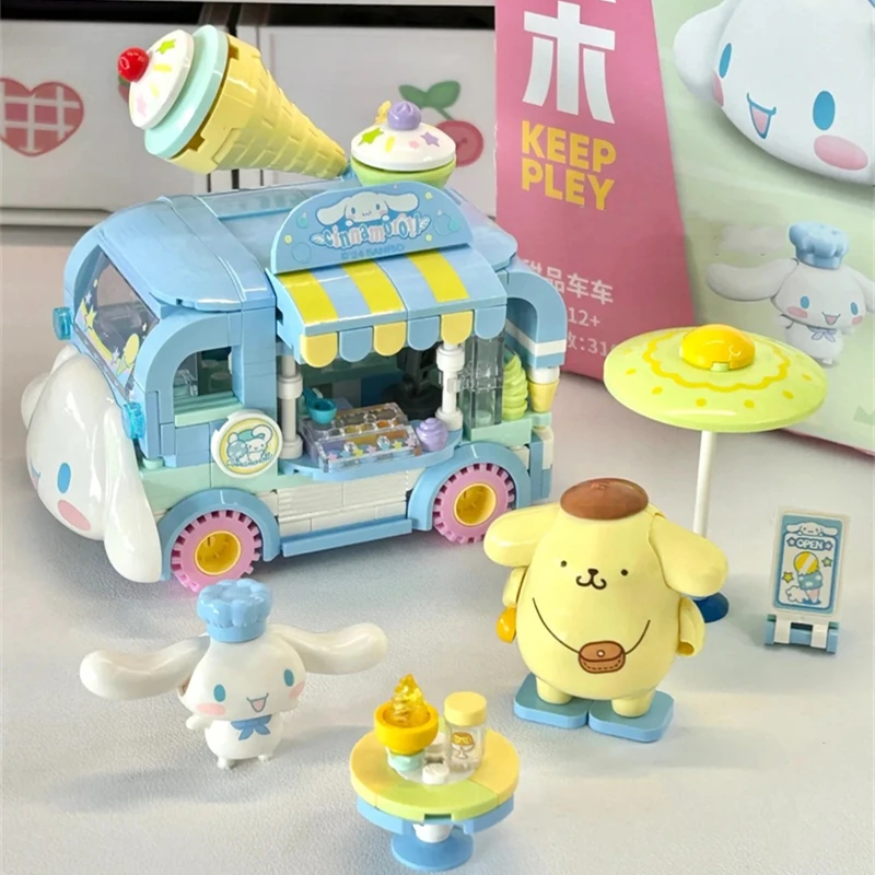 Keeppley HelloKitty building blocks Cinnamoroll model Pompom Purin figure Pochacco toy Sanrio children's birthday gift