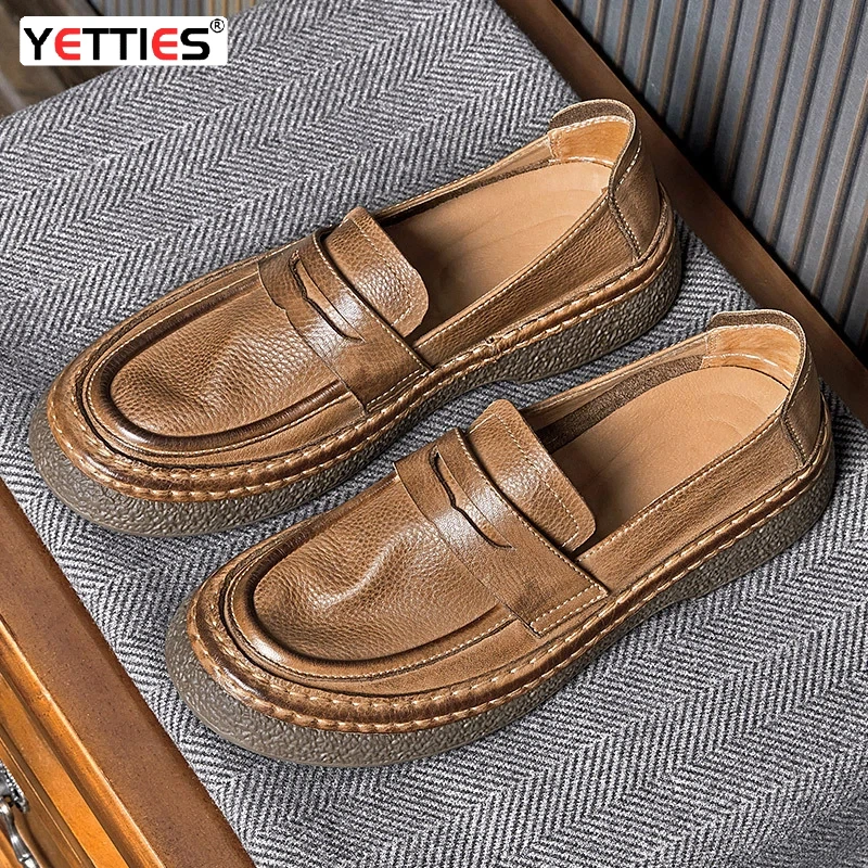 

Men's 2026 New Casual Shoes, Breathable Genuine Leather Soft Sole Slip-On Loafers with Round Toe, Comfortable & Versatile