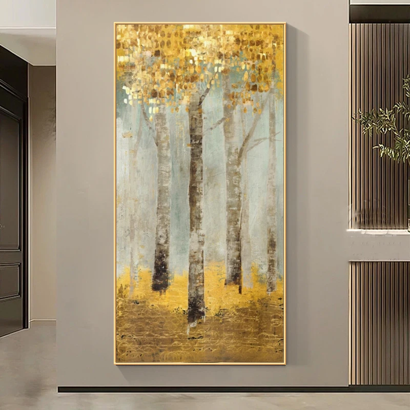 Abstract Golden Rich Tree Poster Canvas Painting Gold Flower Wall Art Pictures for Living Room Cuadros Home Decor No Frame