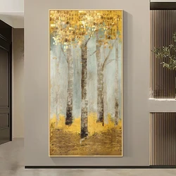 Abstract Golden Rich Tree Poster Canvas Painting Gold Flower Wall Art Pictures for Living Room Cuadros Home Decor No Frame