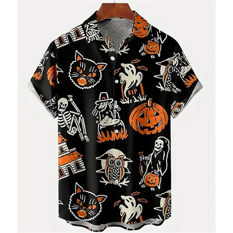 

Ashion Spooky Halloween Blouses Skull Pattern Print Vintage Casual Shirts Mens Women Short Sleeve Streetwear Oversize Clothes