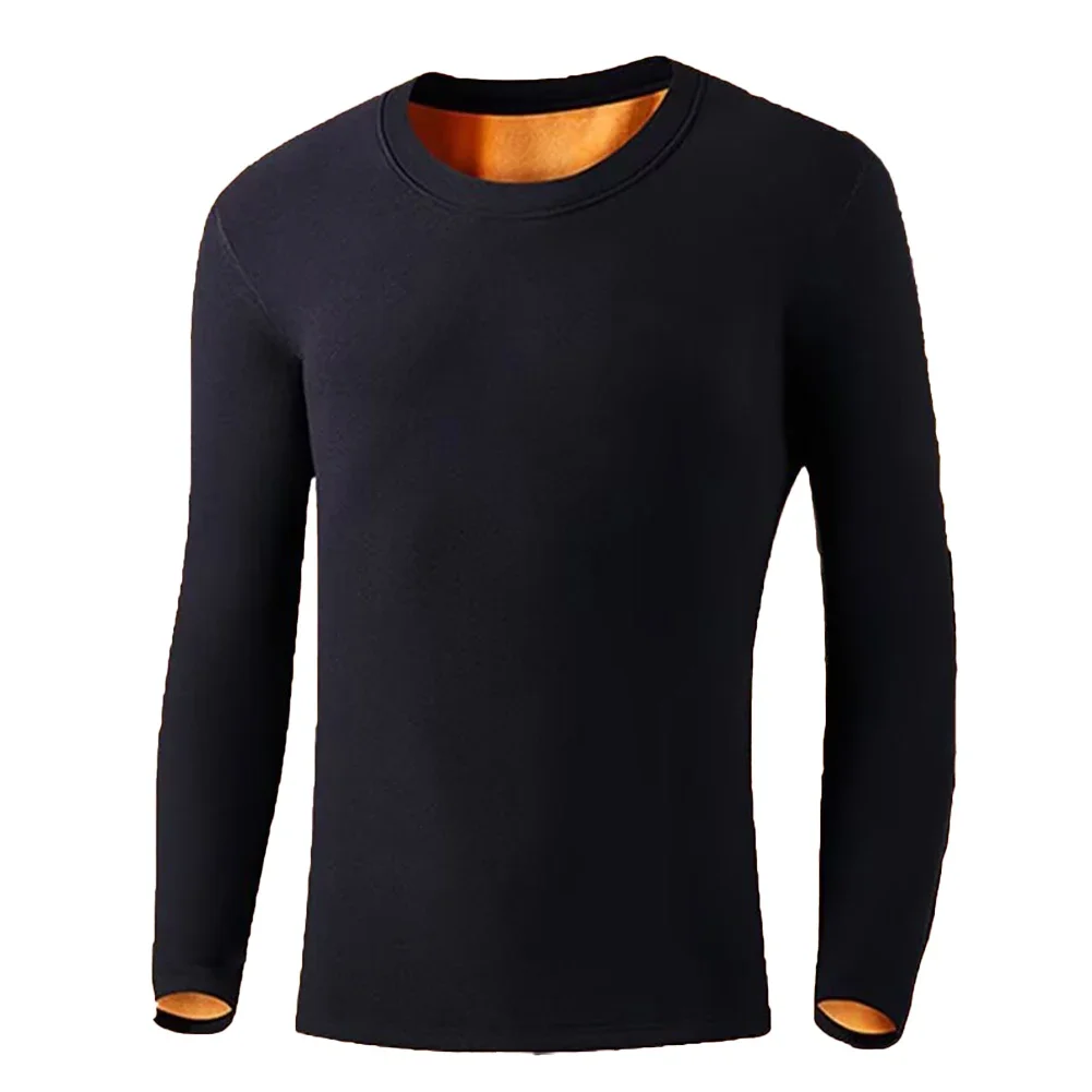 Mens Winter Warm Thermal Fleece Lined O Neck T-shirt Long Sleeve Pullover Tops