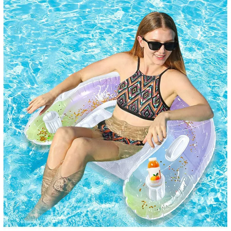 Anillo de natación doble grueso para adultos con mango, estampado de nubes de tinta de agua brillante para parejas, hombres y mujeres, flotador inflable para piscina