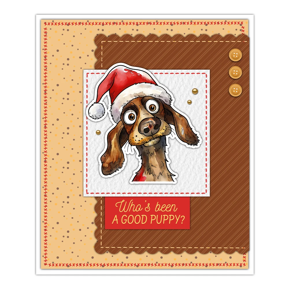 Mangocraft Cute Christmas Puppy Dogs Cutting Dies Clear Stamp DIY Scrapbooking Metal Dies Silicone Stamp For Cards Albums Decor