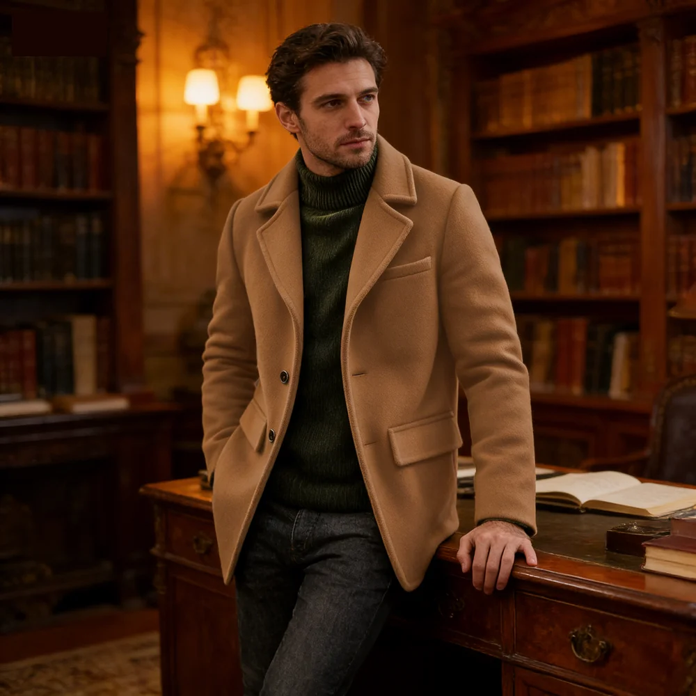 

Men's Retro Solid Wool Blend Single Breasted Business Casual Blazer Custom-Made Wedding Guest Coat for Party Banquet