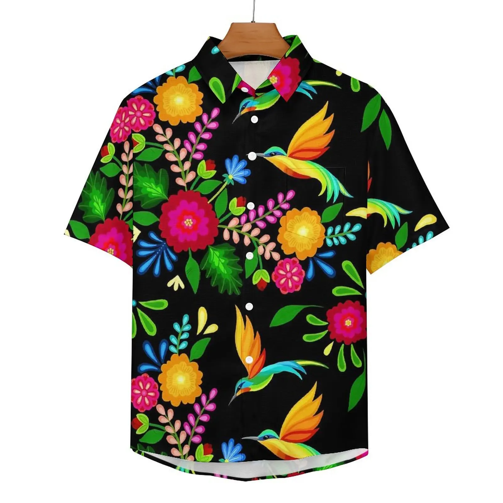 

Mexican Birds Flower Casual Shirt Colorful Print Beach Loose Shirt Hawaiian Fashion Blouses Short Sleeves Graphic Oversize Tops