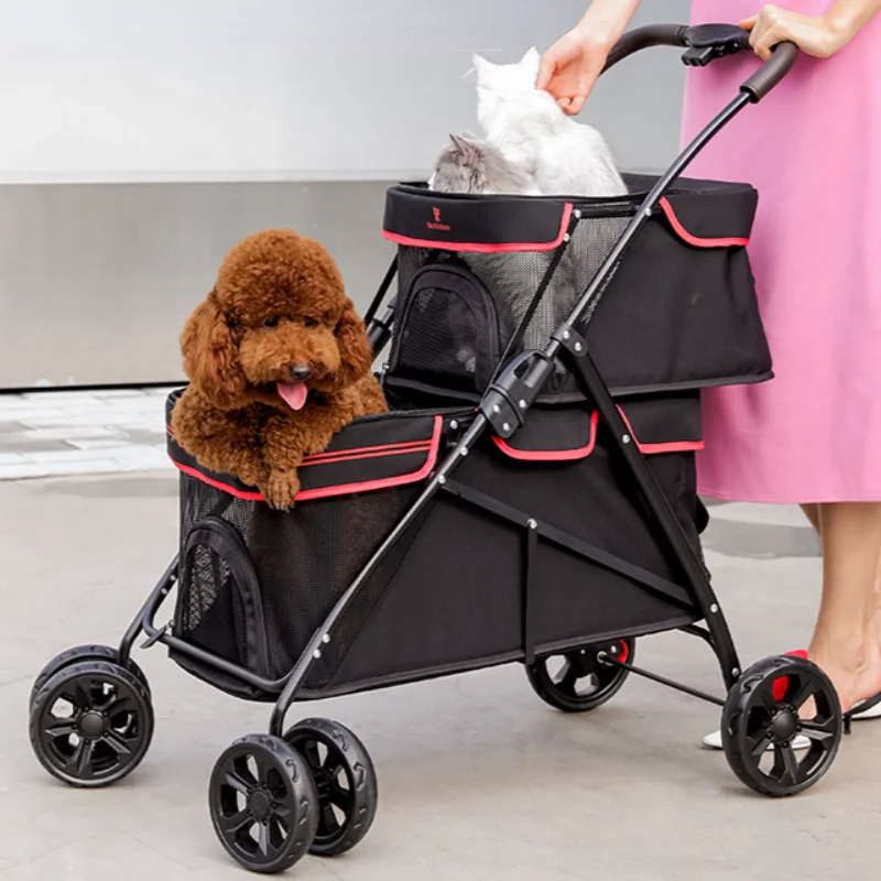 Double Layer Pet Strollers Large Foldable Dog Cat Stroller for Two Cats Outdoor Travel Puppy Carrier Dog Transporter Pet Cart