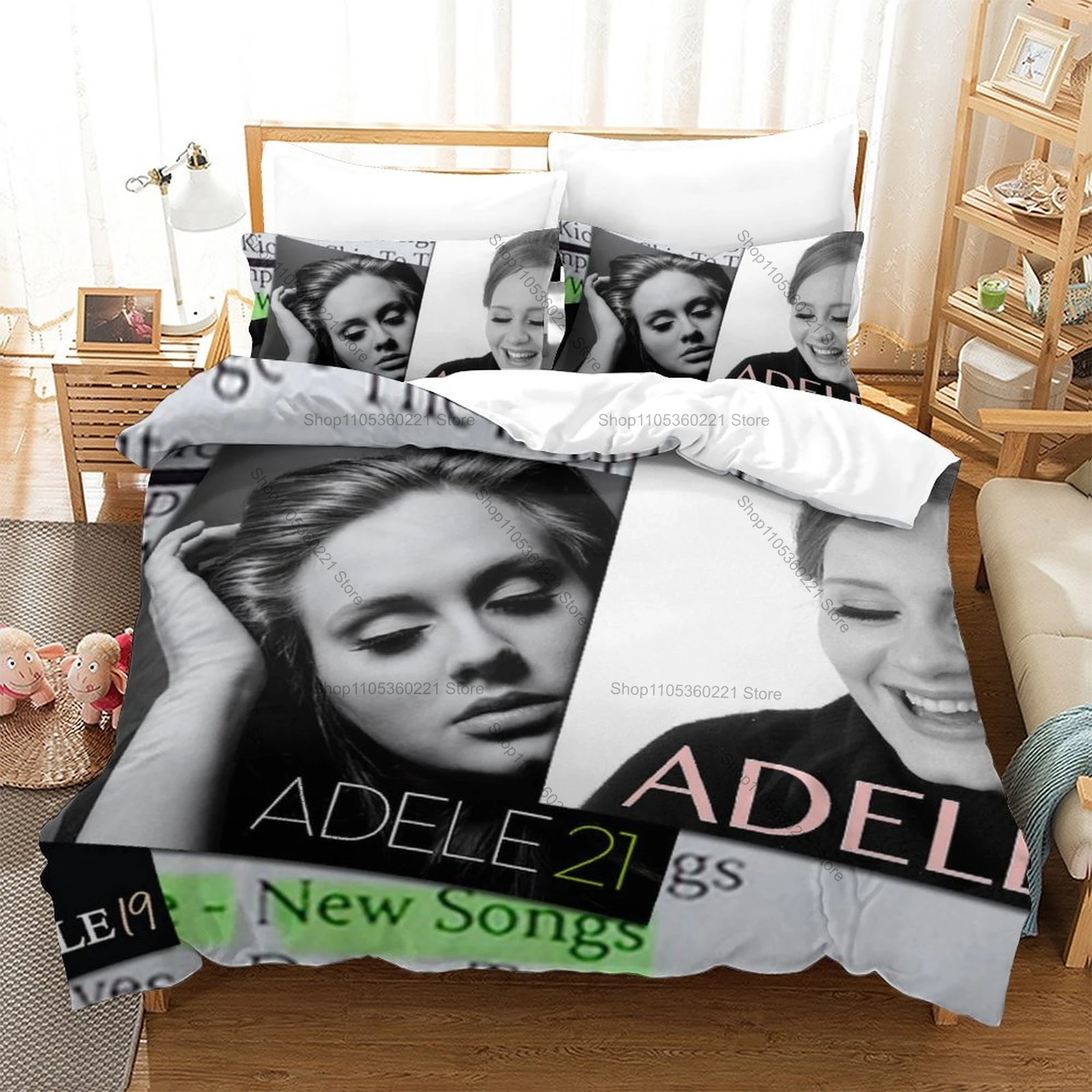 Muted Retro Vintage Microphone Music Silhouette Bedding Set Duvet Cover + 2 Pillowcases Neutral Beige Bedroom Decor