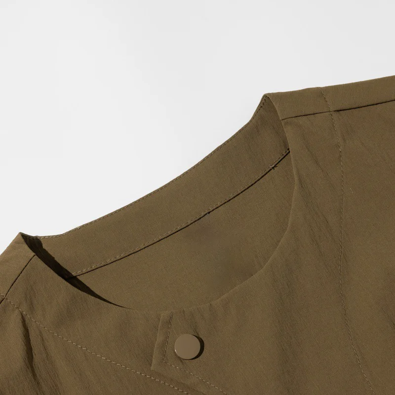 Japanese Style Quick Drying Workwear Collarless Short Sleeved Shirt Men's Summer Button Up Shirt Versatile Half Sleeved Top