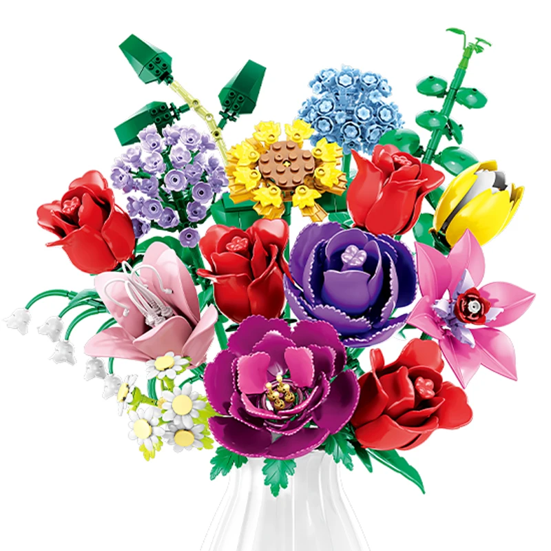 

907Pcs Flower Bouquet Building Blocks Set Without Vase Home Decoration Brick For Children Toys Girl Friends Gifts