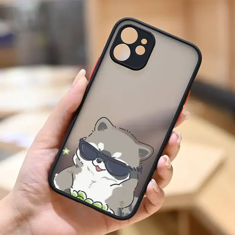 Cute Animal Raccoon Phone Case for iPhone 15 16 11 12 13 14 Pro Max 15 Plus 13Mini 7 8 SE Cartoon Transparent Cover Fundas Bags