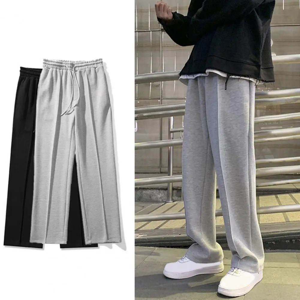 Men Sweatpants Straight Elastic Waist Drawstring Loose Match Top Deep Crotch Wide Leg Comfortable Men Pants Men Clothing