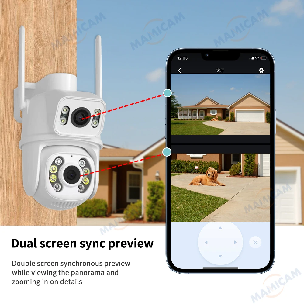 6MP WIFI IP Camera Dual Lens Dual Screen Outdoor PTZ Auto Tracking AI Human Detection Security Home CCTV Camera ICSEE App