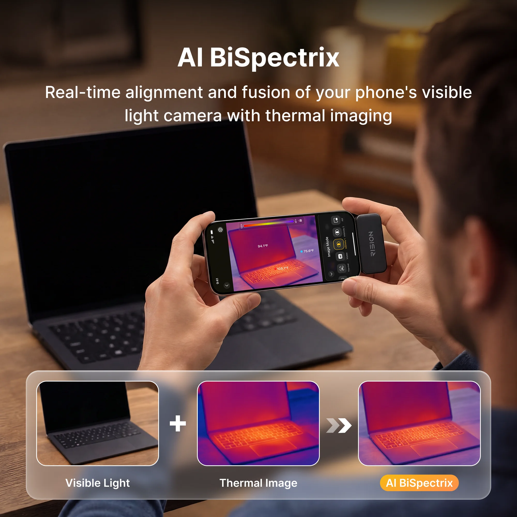 RISION Magic Thermal Camera, Hot/Cold Spot Track, Live Temp for USB-C iOS, Android & Win, 320x240 QuadIR, w/-4°F~1112°F , ±3.6℉ Accuracy 25Hz Thermal Imaging Camera for HVAC/Electrical Inspection