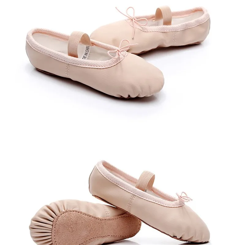 Zapatos de Ballet de cuero PU de suela completa para niños y niñas, ropa de baile rosa, venta al por mayor, gran oferta