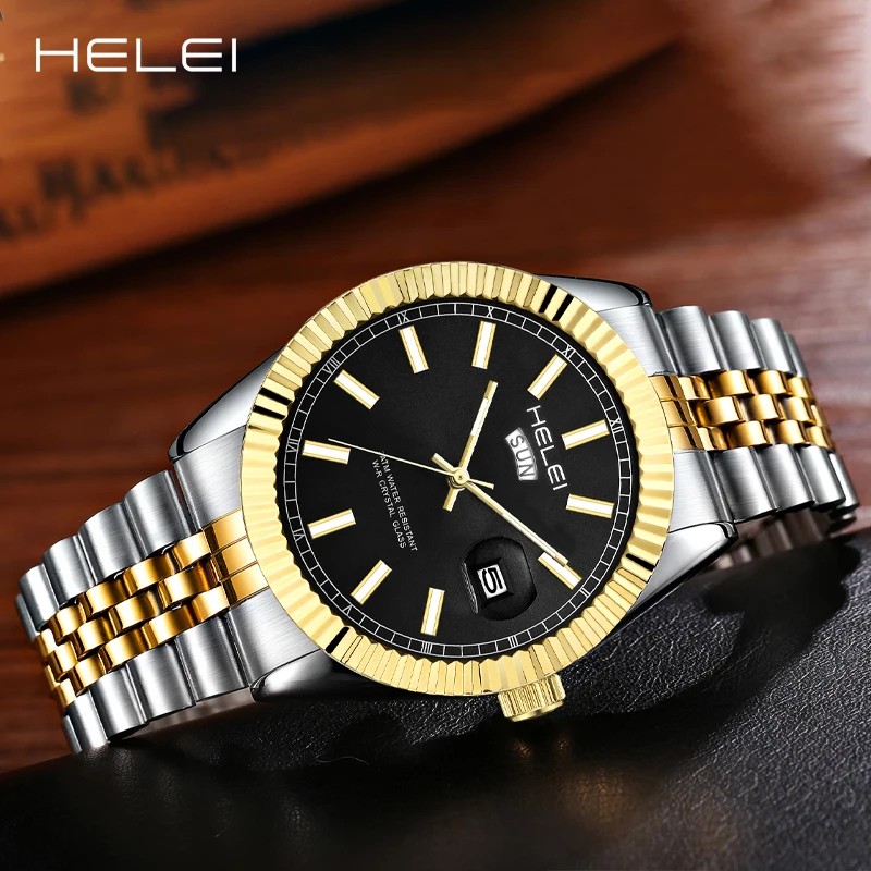 HELEI Hot Models 2024 Men's Watches Top brand Luxury Casual Quartz Watches Stainless Steel waterproof Wristwatch For Men Reloj