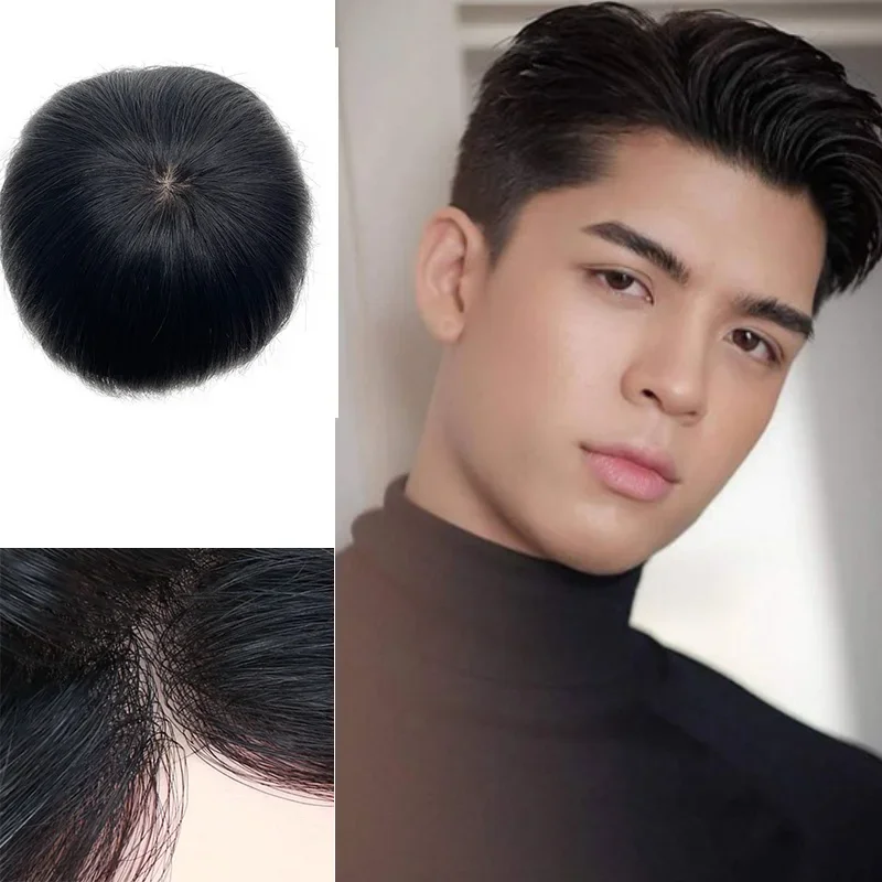 6*8 Promotion -Double Layers 100% Natural Human Hair Toupee Male Hair Prosthesis Lace PU Base Breathable System Wig for Men