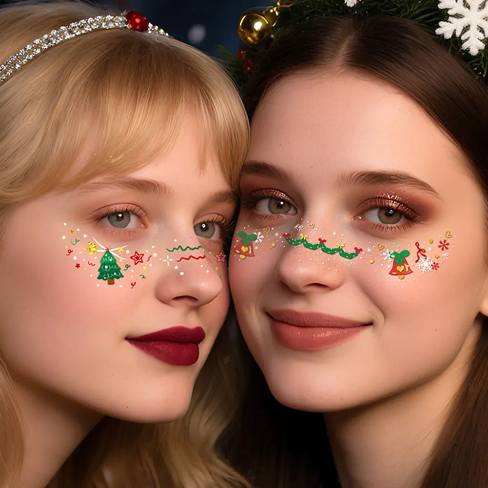 

Fashion 6pcs Christmas Makeup Stickers Waterproof Temporary Easy Apply Remove Bells Bow Freckles Face Tattoo For Xmas Party
