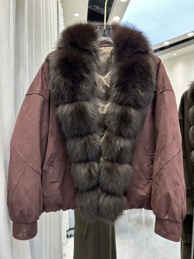 ONEXWEN Vintage Brown Women Winter Down Coat Fur Collar Loose Oversized Short Parka Warm Luxury Ladies Casual Outerwear RU82