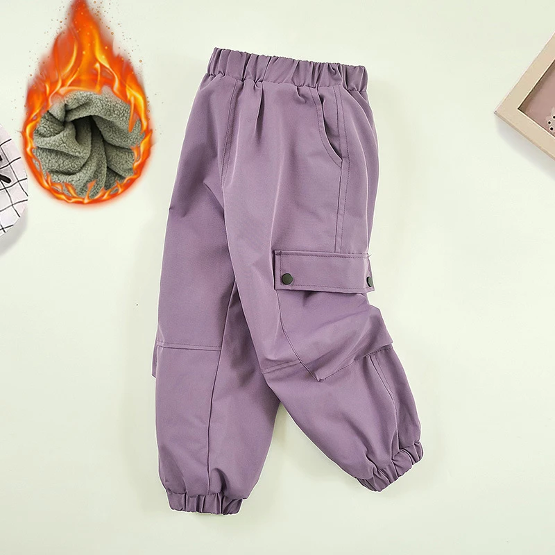 3-14Years Winter Teens Girls Fleece Pants Solid Warm Windproof Waterproof Children Outdoor Sport Trousers Kids Casual Sweatpants
