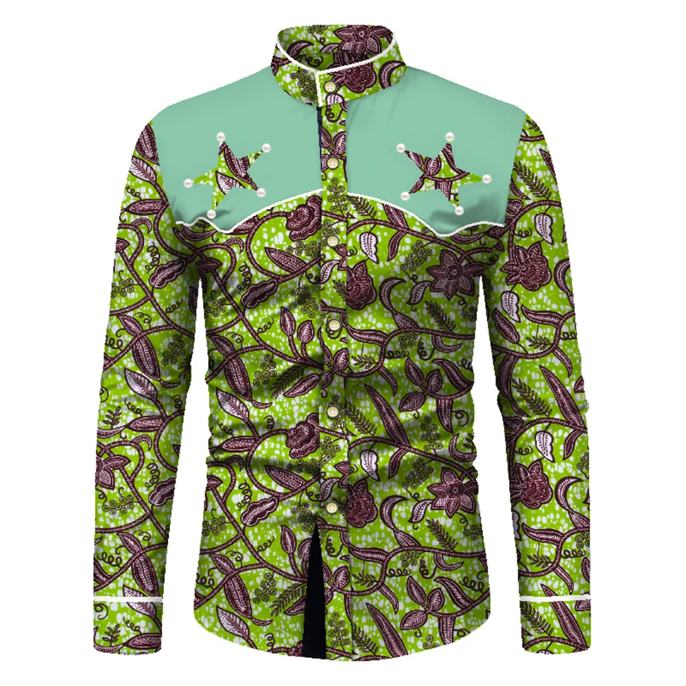Camisa africana de manga larga para hombre, Tops de moda Bazin Riche, camisa informal con estampado africano, abrigo informal para fiesta y oficina,