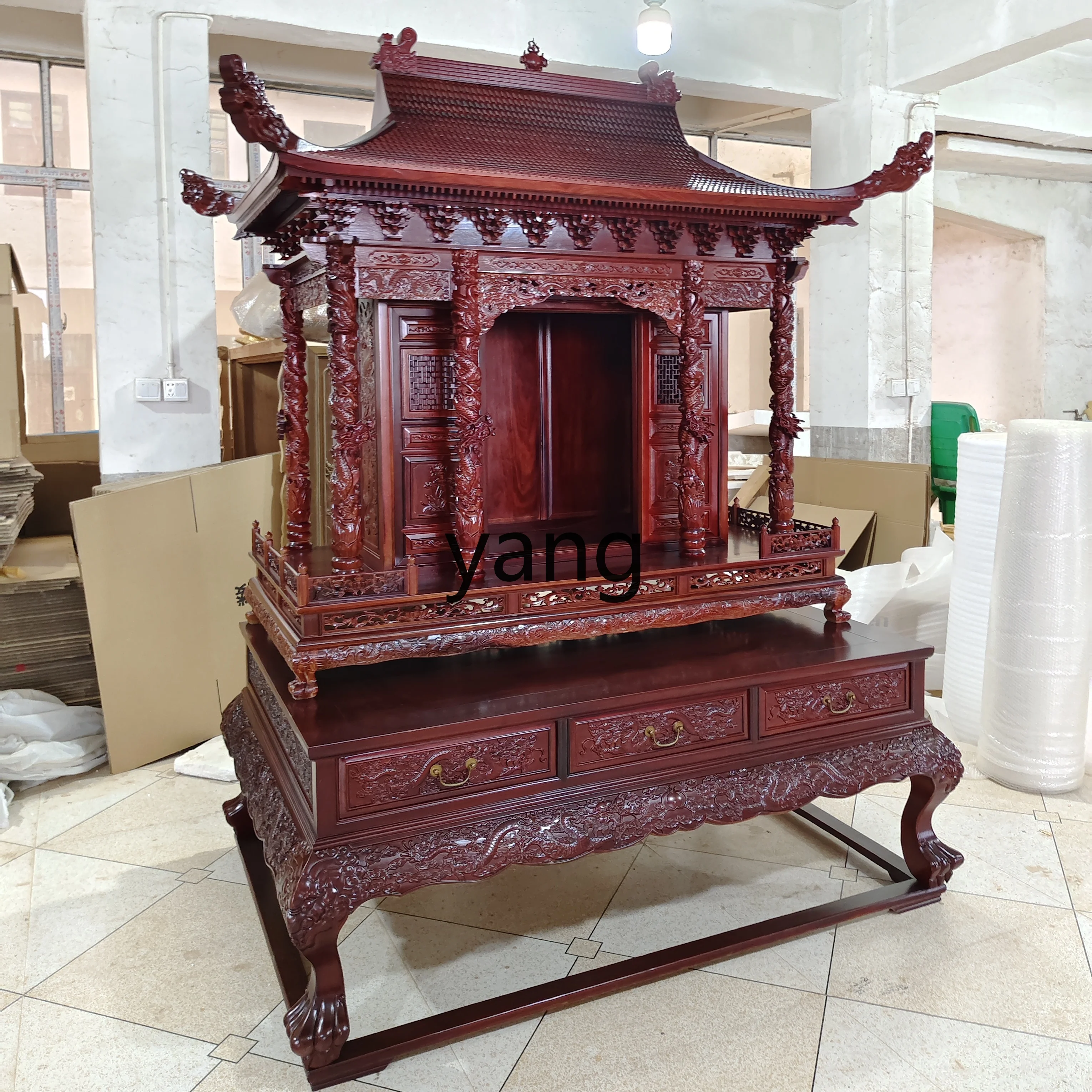 LMM Chinese Wood Carving Buddha Shrine Rosewood Home Decoration Elegant