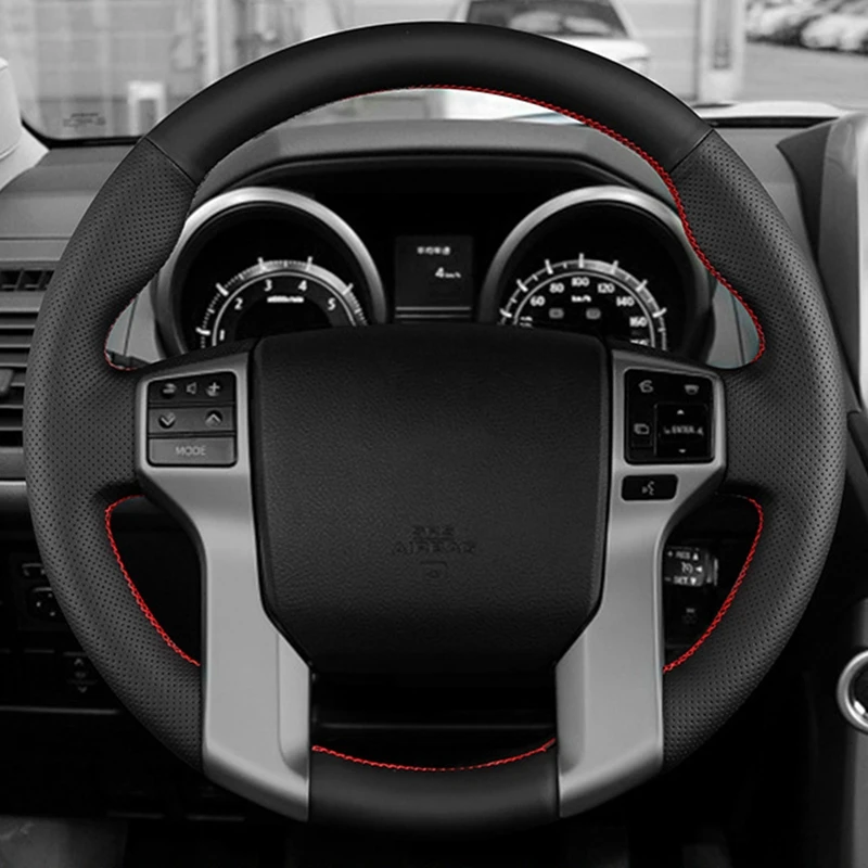 Black Genuine Leather Braid Car Steering Wheel Cover For Toyota Land Cruiser Prado 2010-2017 Tundra Tacoma 4Runner 2014-2019