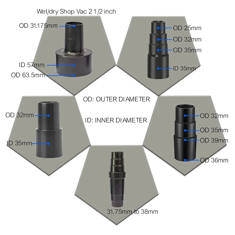 Promotion!Universal Vacuum Hose Adapter Kit From 1 1/2 Inch To 1 1/4 Inch From 1 3/8 Inch To 1 1/4 Inch Dust Hose Port Adapter