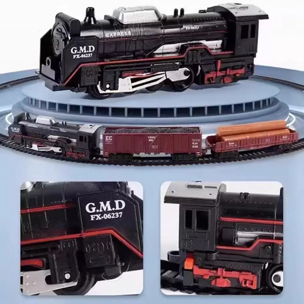 

Simulation Tracks Railway Freight Train Toy Locomotive Playset Assembly Electric Christmas Train Track Set with Sound Light