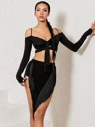 Short Skirt Adult Women Ballroom Rumba Samba Training Skirt Latin National Standard Dance Dress Triangular Tassel Half Length
