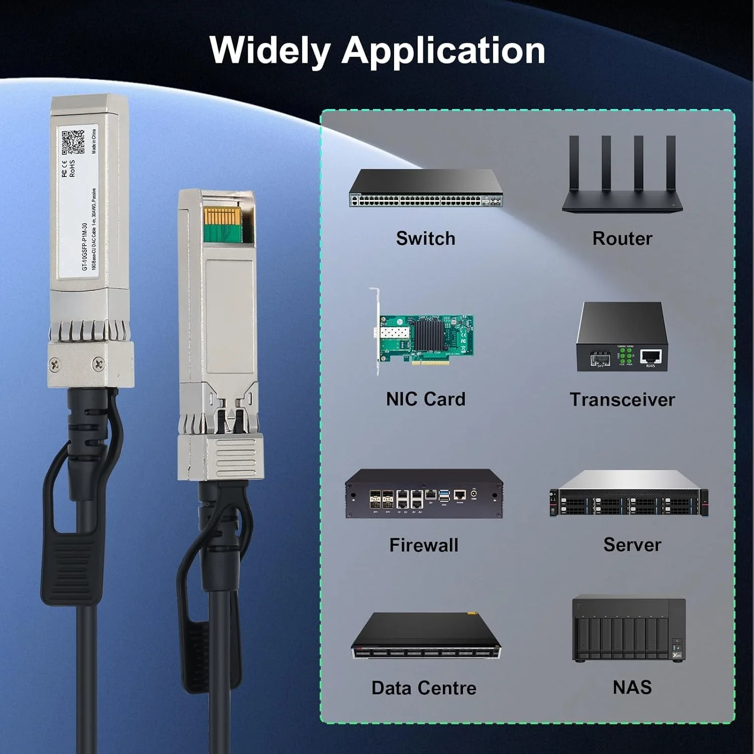 Cabo SFP+ de fibra, 10G SFP+ DAC, 1M(3,3 pés), cabo Twinax de cobre de fixação direta passiva para Cisco Ubiquiti Mikrotik Intel Netgear