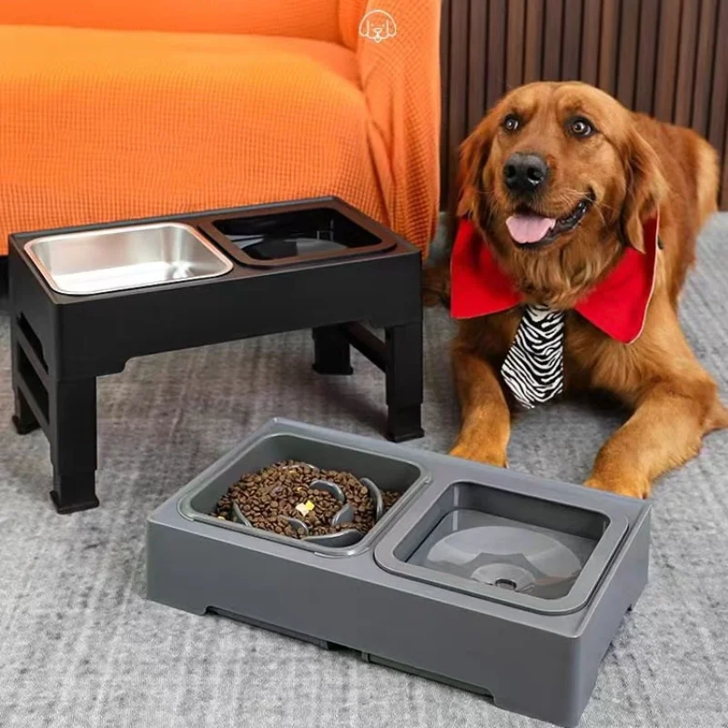 Elevated Dog Bowl Adjustable Raised Dog Bowl with Slow Feeder Dog Bowl and Dog Water Bowl Non-Spill for Small Medium Large Dogs