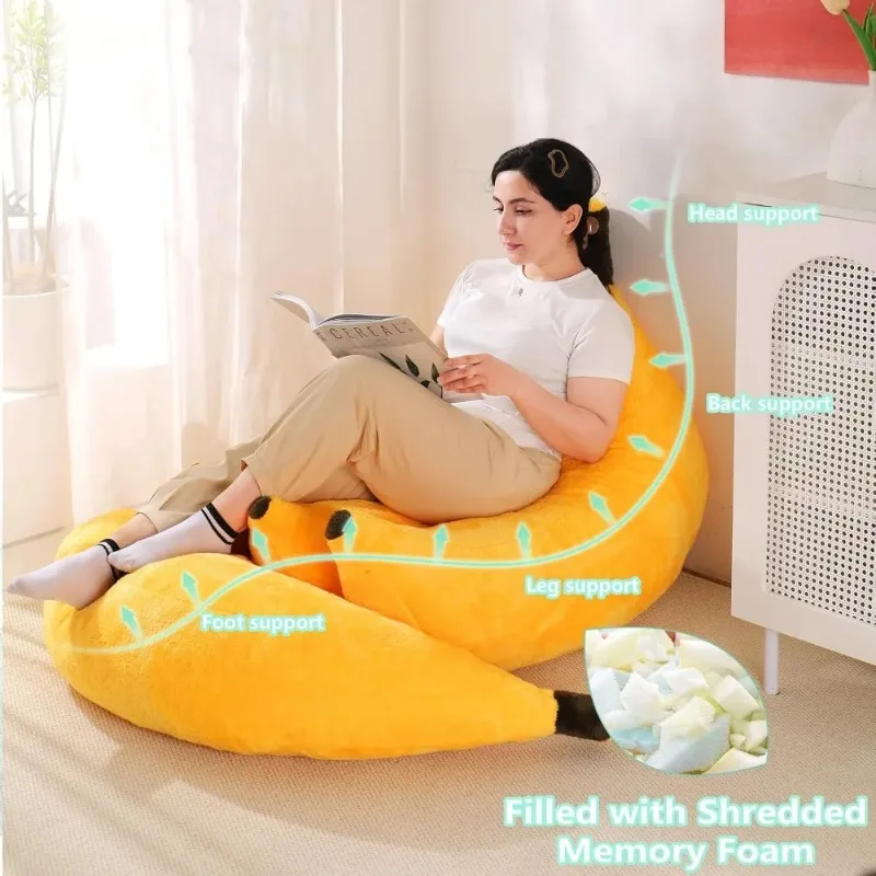 Banana Bean Bag Chair with Ottoman, Floor Sofa Bed with Footrest, Comfy Convertible Lounger for Teens & Adults, Plush Couch view 3