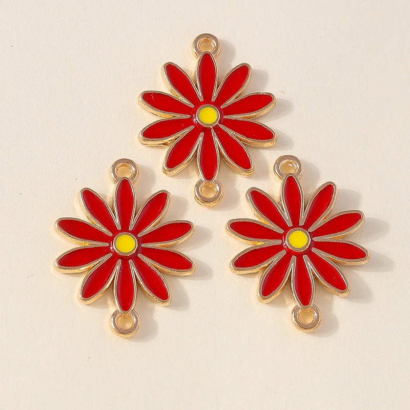 Leslie 10 Stück doppelseitige bunte Gänseblümchen-Blumenanhänger mit zwei Löchern für die Schmuckherstellung, Armband, Halskette, DIY-Schlüsselanhänger – Detail 9