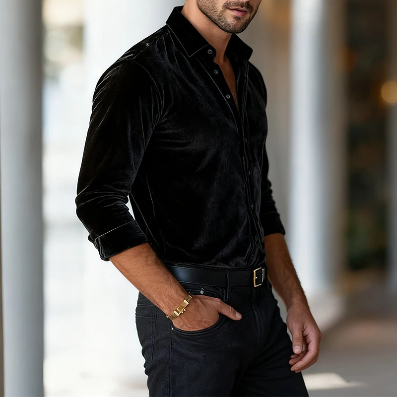 خمر رجل المخملية قميص بلايز الخريف الشتاء الأعمال عادية بلون قمصان الرجال الملابس الكلاسيكية زر متابعة التلبيب بالأزرار #6